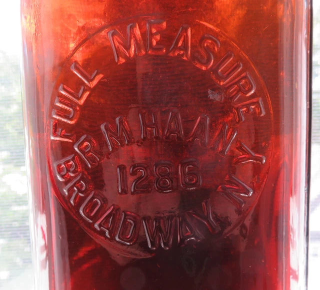 Dark Amber Pint Strap Side Flask R. M. Haan 1286 Broadway N.Y. Nice Example NY