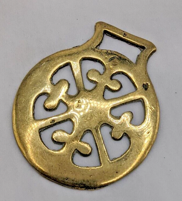 Brass Horse Medallion Vintage English Moline Cross Traditional Geo Show Parade