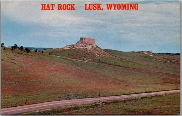 Vintage 1960s LUSK, Wyoming Postcard "HAT ROCK" Highway 85 Roadside - Unused