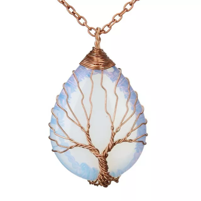Natural Crystal Quartz Stone Tree of Life Healing Reiki Energy Pendant Necklace