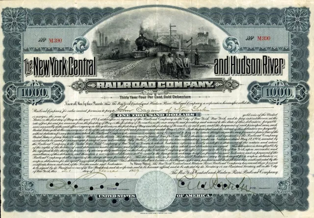 1909 New York Central & Hudson River RR Bond Certificate