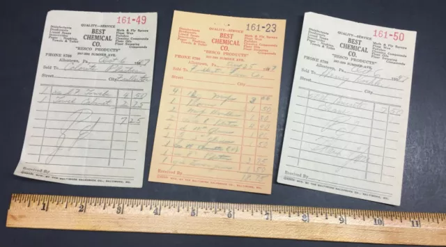 Vintage 1947 Allentown PA  Best Chemical Co Besco Products Receipt lot 1940's