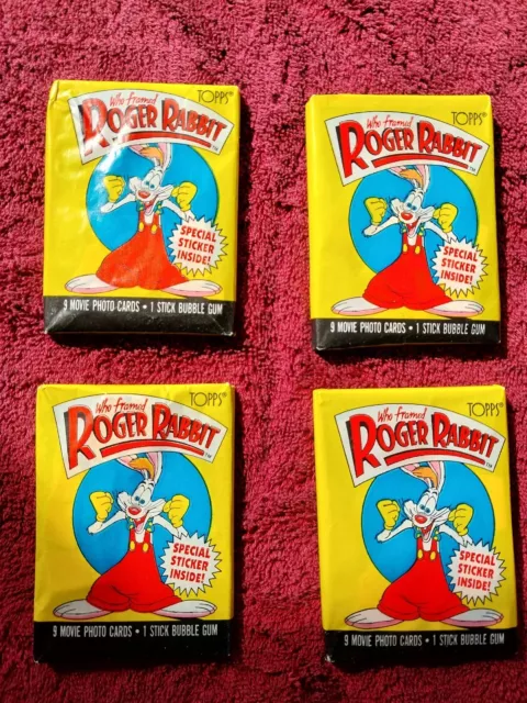 Who Framed Roger Rabbit" 4 UNOPENED PACKS still With Gum Topps Disney packs 1987