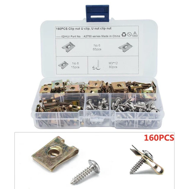 Kit Di 170 Viti A U E Clip Per Auto: Assortimento Per Fissaggio Pannelli, Paraurti E Rivestimenti Interni