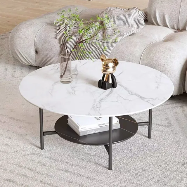 Couchtisch Rund Wohnzimmertisch Kaffeetisch Weiß Marmor Tisch-Platte 80x80cm DE 2