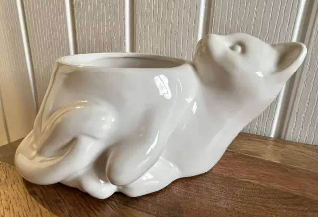 Vintage Devon Ceramics Pottery Torquay White Cat Planter Pot Vase 9” x 5”