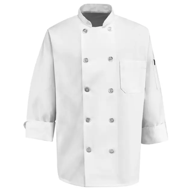 Red Kap White Chef Coat 0415WH LS Long Sleeve 10 Button Pearl Food Service Rg/S