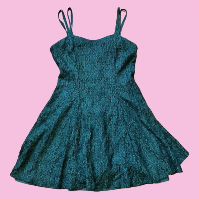1980S 1990S VINTAGE All That Jazz Cerulean Green Blue Lace Skater Dress ...