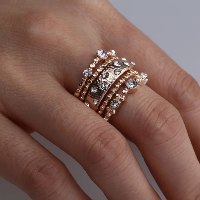 European And American Jewelry Rose Gold Stackable Diamonds Set Of Five Sets Of