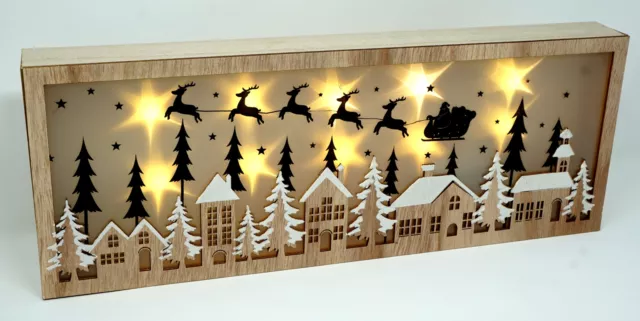 LED Deko Weihnachten Dorf mit Nikolaus Rentier Schlitten Tischdeko Fensterdeko