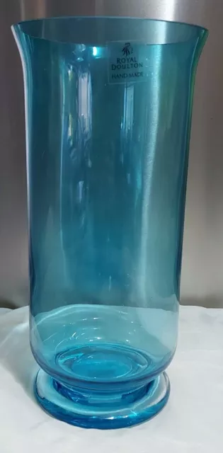 New Royal Doulton 30cm Turquoise Glass Crystal Hurricane Candle Vase Modern