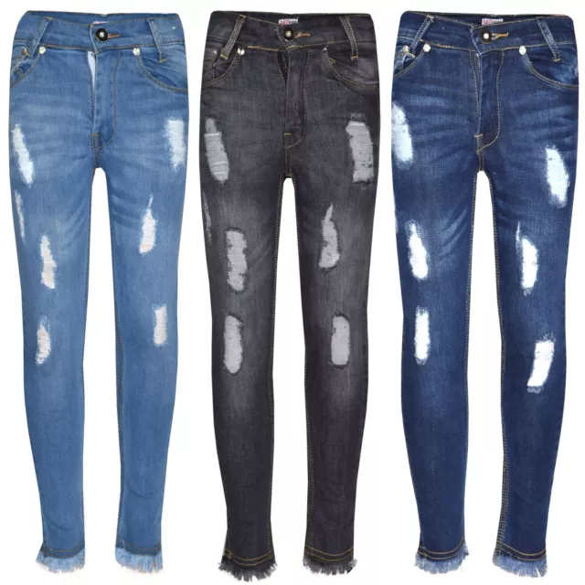 Mädchen Skinny Jeans Kinder dehnbar Denim zerrissen grobe Hose Hose Jeggings 5-13