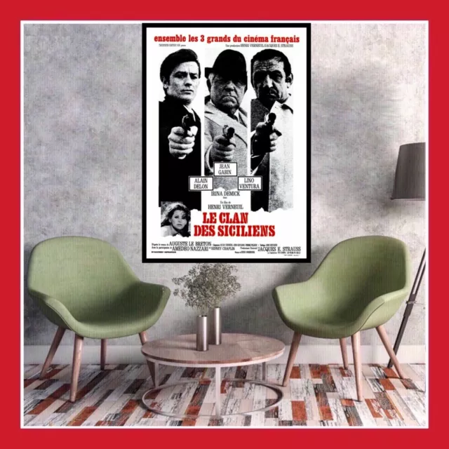 Toile Coton Affiche Cinema Film Poster Le Clan Des Siciliens Gabin Delon Ventura