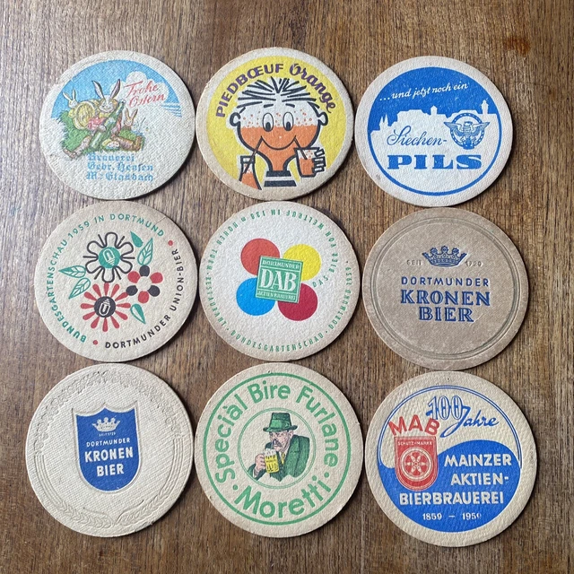 Beer Mats Job Lot x9 Vintage German Belgian Euro Rare Pub Man Cave Collection #2