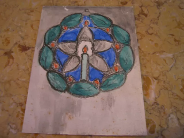 Vtg Antique Early 20th Cent. E A Trego Watercolor Painting & Pastel of Wreath