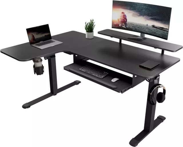 Electric Standing Desk 150X110Cm L Shaped Coner Desk W Keyboard Tray Height Adju