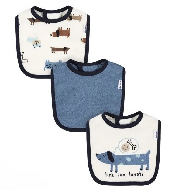 Gerber Baby Boy Terry Bibs 3-Pack Time For Treats Soft Cotton Blue One Size