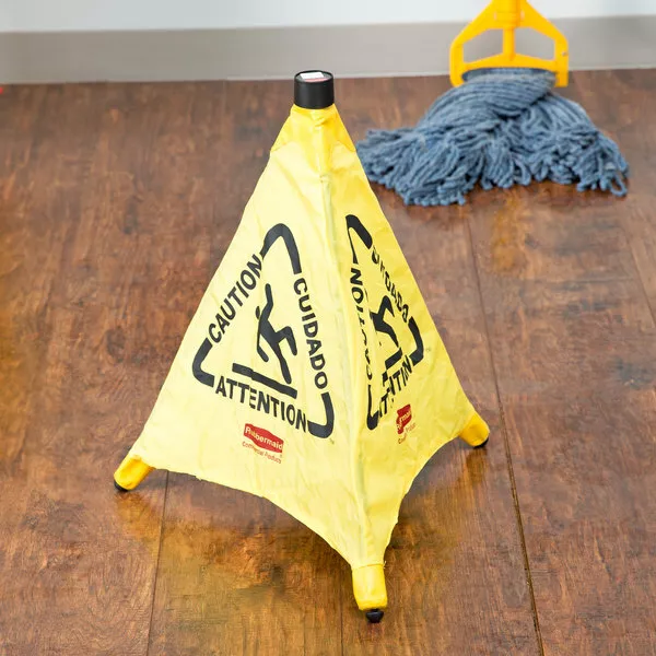 Caution Wet Floor Sign Pop-Up Safety Cone Yellow Multi-Lingual Rubbermaid