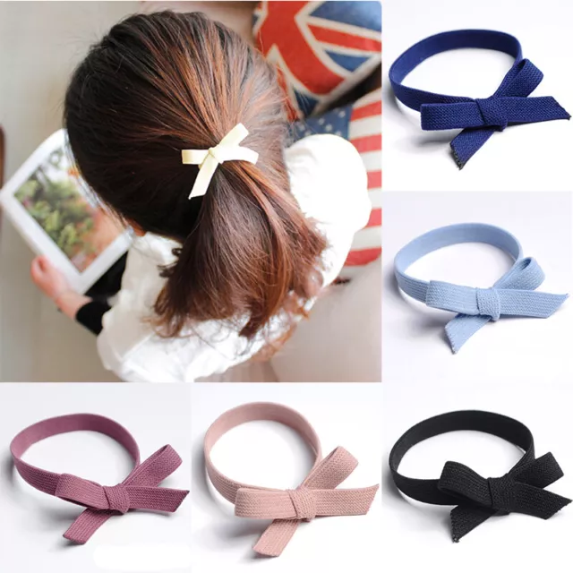 1X Women Girl Flat Bow Elastic Rubber Hair Bands Ponytail Holder Head Rope Ties❀