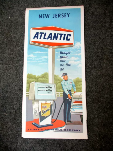 Vintage ATLANTIC Imperial NEW JERSEY Highway Road Gas Station Travel Map 1967
