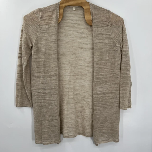 Eileen Fisher Women's Large Beige Lightweight Linen Blend Open Knit Cardigan