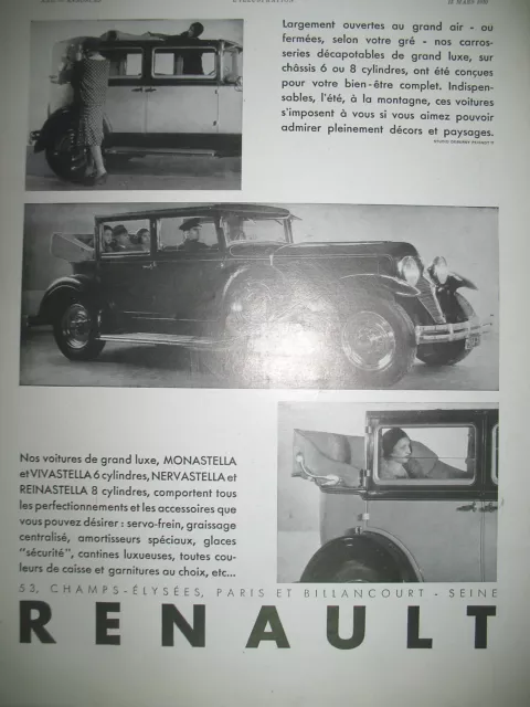 Publicite De Presse Renault Monastella Vivastella Nervastella Reinastella 1930