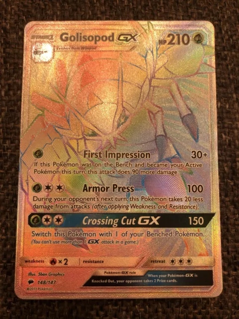 Pokemon TCG GOLISOPOD GX Burning Shadows 148/147 Rainbow Secret Rare