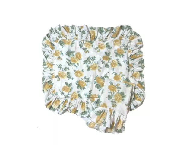 Vintage 1970s Gold Rose Pillowcases Shams Ruffles Floral Shabby Chic Print Pair