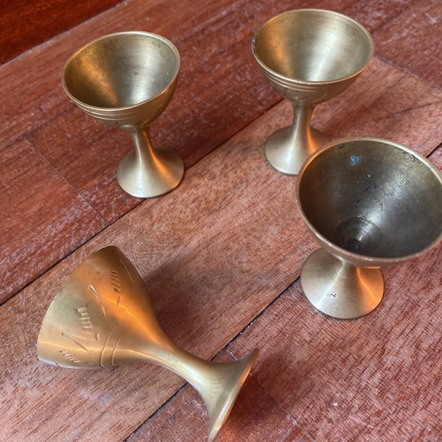 4 Copas Soportes Utensílio Antigo Vintage Metal Bronce