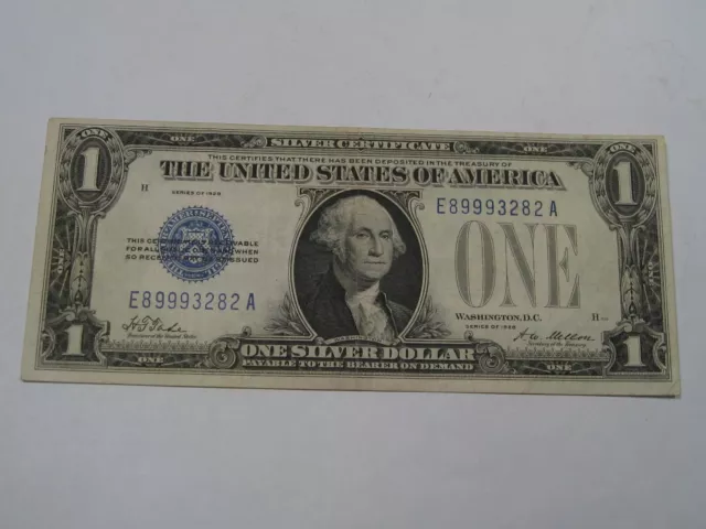 Nice Middle Grade 1928 "Funny Back" $1 Dollar Silver Certificate E/A Block.  #54
