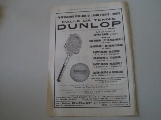 advertising Pubblicità 1930 PALLE DA TENNIS DUNLOP