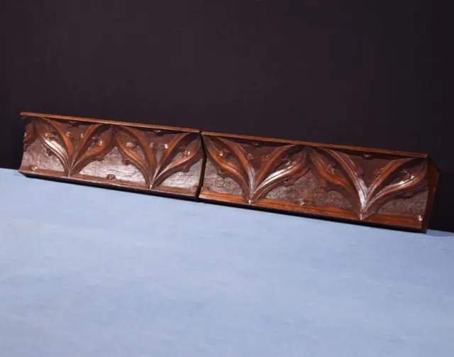 Pair of Antique Gothic Carved Drawer Panels/Trim in Solid Walnut Wood Salvage