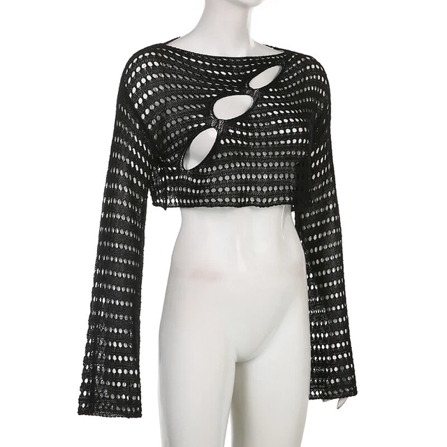 Femme Asymétrique Crochet Tricot Chemisier Haut Pull Col V