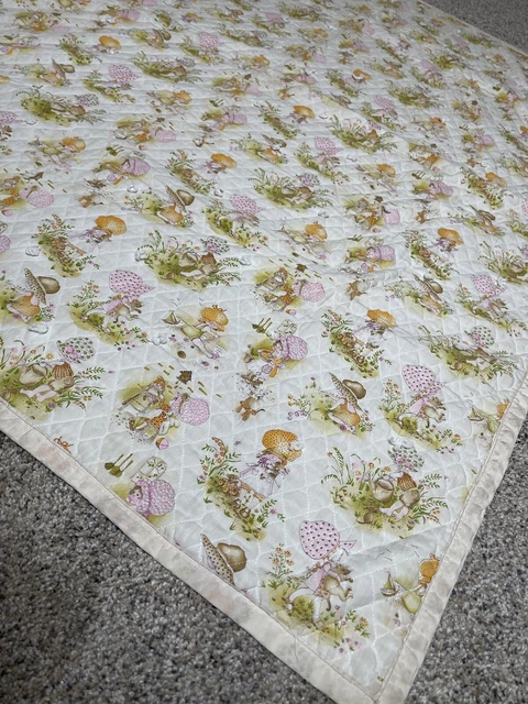 Vintage Holly Hobbie Handmade  Baby Crib Quilt Blanket Reversibld 51in x 43in