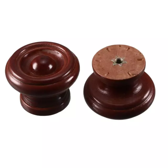 Cabinet Drawer Single Hole Wooden Pull Knobs Handles Red Brown 37mmx25mm 8pcs