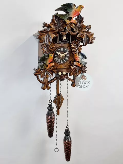 Coloured Birds & Nest Battery Carved Cuckoo Clock 26cm By ENGSTLER 2