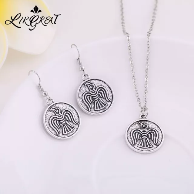 Eagle Necklace Regilious Antique Silver Color Drop Earring for Women Jewelry Set