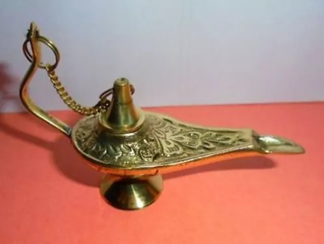 3" Decorative Genie Oil Lamp Brass Hand Crafted Aladdin Diya Home Decor Gift Art