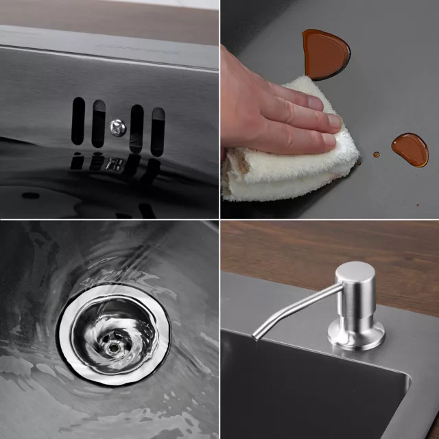 Einbauspüle Küchenspüle Edelstahl Spülbecken mit Ablaufgarnitur Seifenspender 5