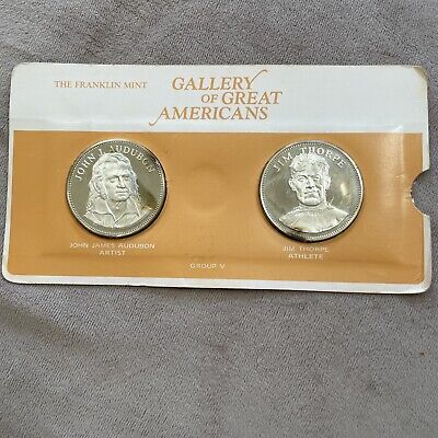 1970 Gallery of Great Americans .925 Silver Proof Medals of J.Audubon & J.Thorpe
