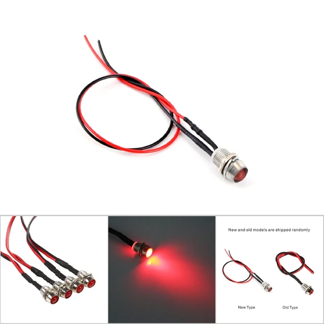 4 Pcs 8mm LED Panel Pilot Dash Warning Light Red