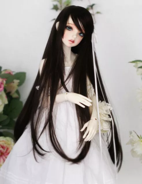 7-8" 1/4 BJD Black Soft Layers Tips Long Wig LUTS Doll SD DZ DOD Dollfie Hair AL