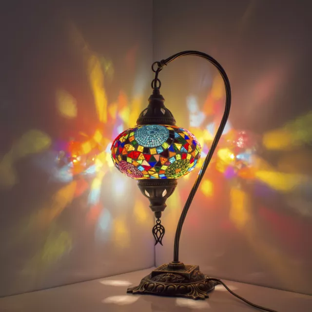 Turkish Moroccan Colourful Mosaic Lamp Light Tiffany Glass Desk Table FREE Bulb