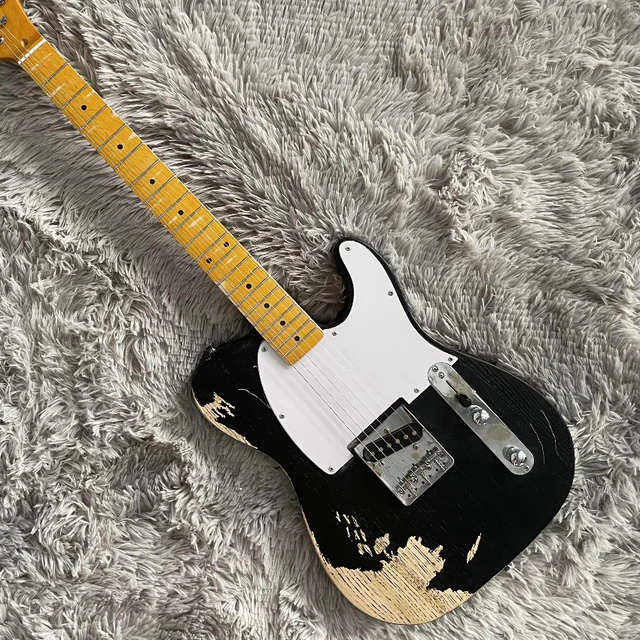 6-Strings Relic Black TL Electric Guitars White Pickguard Maple Fretboard