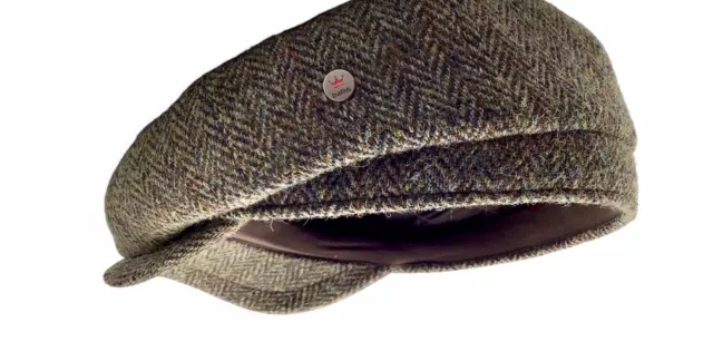 HARRIS-TWEED Schiebermütze oliv-braun BAKERBOY Flatcap herringbone warm 3