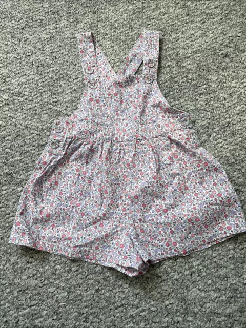 JoJo Maman Bébé Girls Floral Short Dungarees 12-18 Months