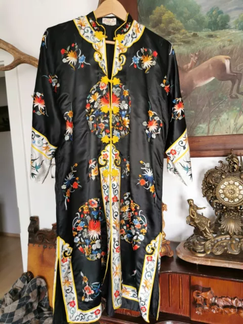 Damen Kimono Morgenmantel Golden Bee L 42 Seide Rayon Vintage Handarbeit Rar