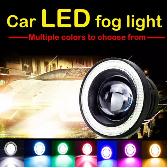 Pair 7 Colours Angel Eyes Halo Car Fog Lights Lamp Projector DRL COB LED Bulbs