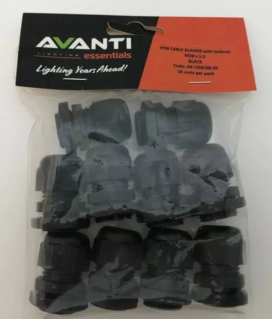 10 x 20mm M20 Cable Gland IP68 Compression Stuffing Gland - Avanti Lighting