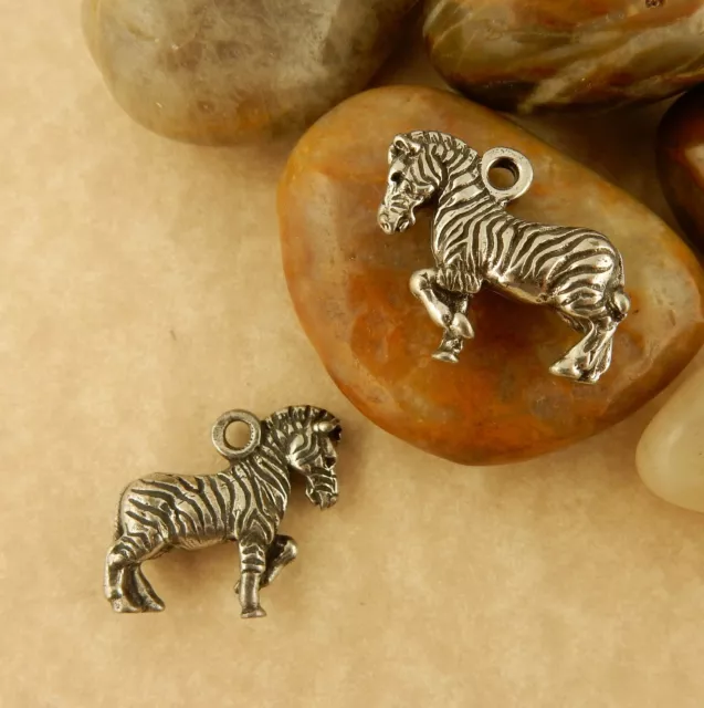 Vintage 2 Antiqued Pewter Zebra 3D Charms